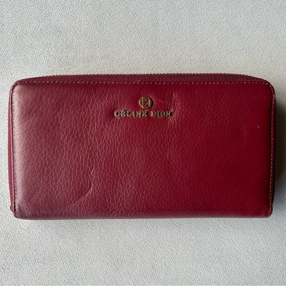 Celine Dion ~ Long Zipper Wallet ~ Red with Gold Hardware